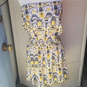 ✅Yellow Bohemian Aztec Tribal Tube Top Strapless Dress Medium Y2K Boho